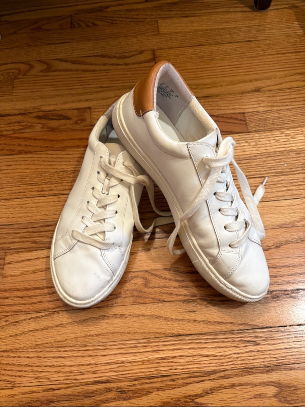 White Leather Low-Top Sneakers with Tan Heel Accent
